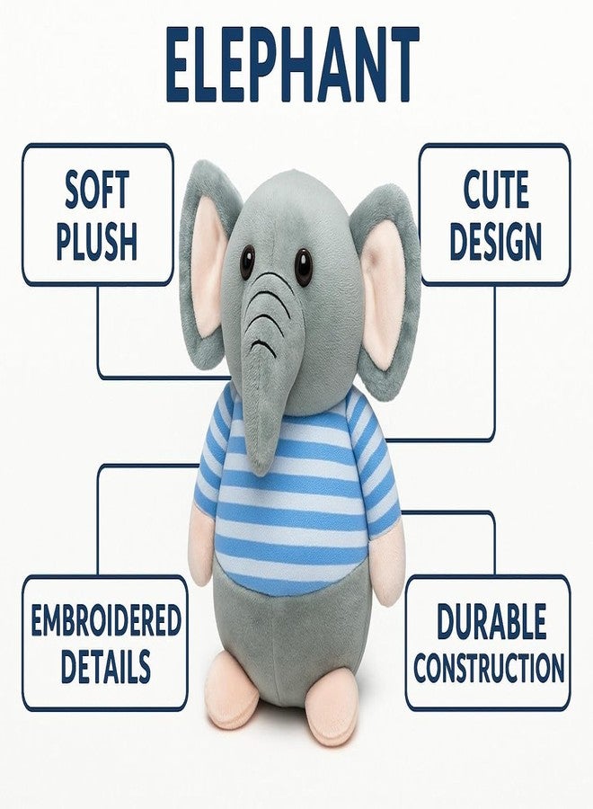 Fun4you Plush Elephant Stuffed Animal Toy with Blue Striped T-Shirt, Soft Toy for Kids, Grey (Blue) - Image 2